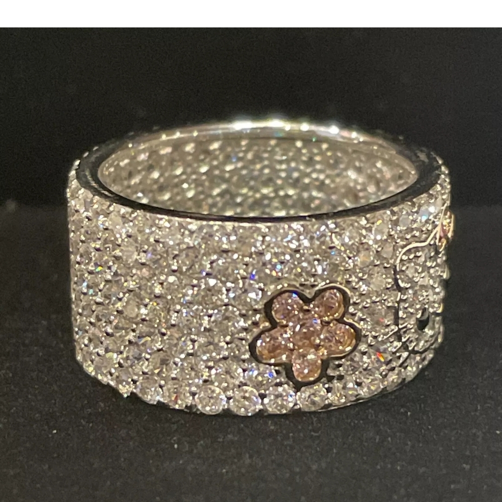 Hello Kitty Diamonique Sterling Silver Ring Blooming Flowers Eternity Band - Picture 7 of 13